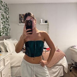 White Fox Boutique Teal Sequin Tube Top